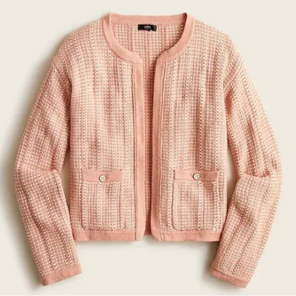 J Crew pink and white open front cardigan sweater M